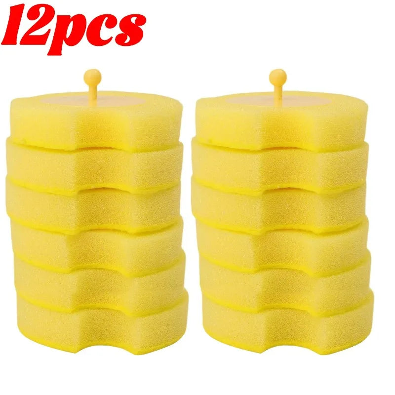 1/30x Disposable Toilet Brush Yellow Sponge Cleaning Pads Handle Replacement Sponge Wipe Head Home Bathroom Cleaning Supplies