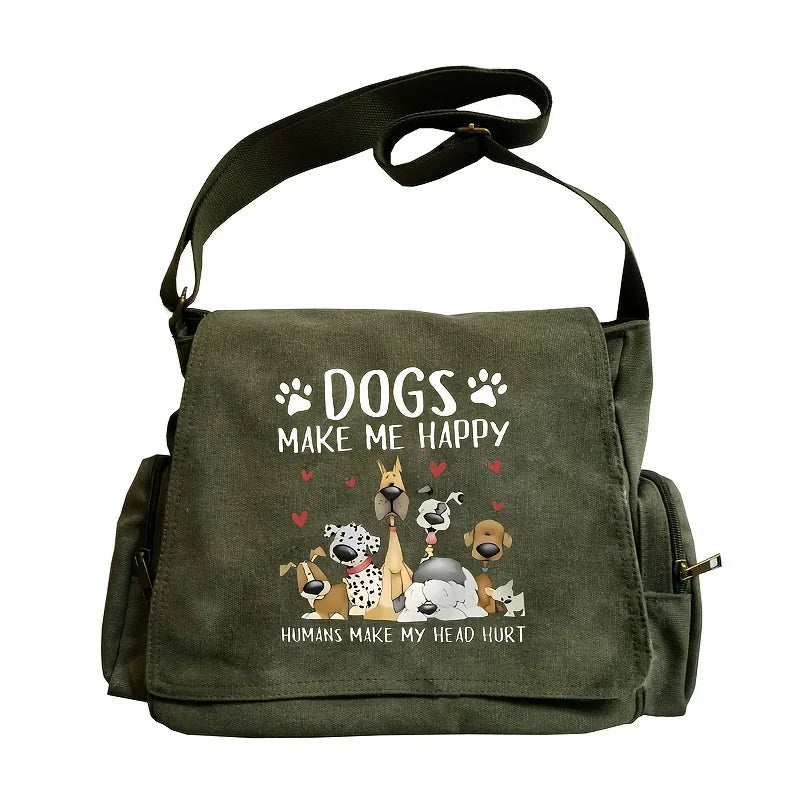 Large Capacity Women's Bag Retro Tote Shoulder Bag Dog Print Large Capacity Student's Crossbody Book Bag