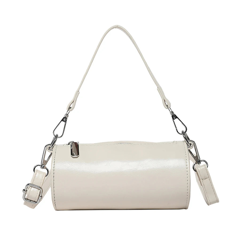 Women's Column Shape Stylish Commute Solid Candy Color Tote Pillow Bag 2025 New Casual Versatile Wax Leather Crossbody Bags