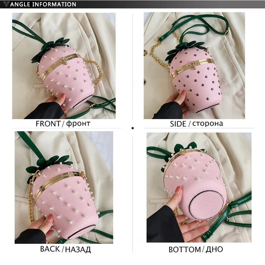 Luxury Designer Strawberry Bag Women Banquet Handbag New Pearl Shoulder Bags Chain Crossbody Purse for Girl Phone Pocket Rivet