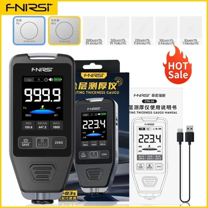 FNIRSI CTG-20 Coating Thickness Gauge 0-1400um Fe NFe Fe+Zn Electroplate Metal & Putty Powder