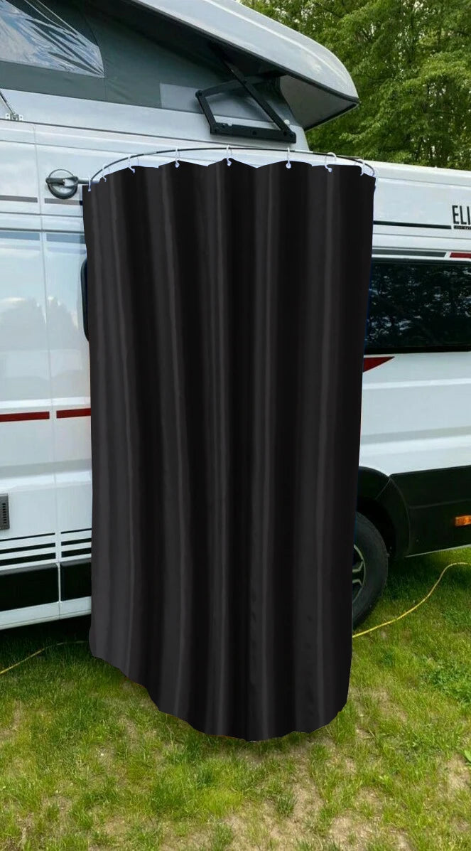 A Set RV Black Shower Curtains Waterproof Fabric Bath Curtains Durable RV And Camper Van Bathing Cover With Hook Rod Bag