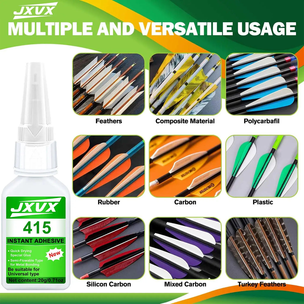 JXVX 415 Super Glue Instant Quick-drying Cyanoacrylate Adhesive Professional adhesive for arrow shafts, plastics, and carbon fiber repair Strong Bond Liquid Glue Tool ,Includes a precision dispenser.