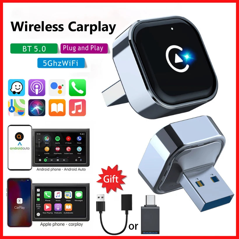 Smart Box Wireless CarPlay & Android Auto Adapter Plug & Play, USB/type-c 5GHz WiFi Low Latency, iOS 10+ Compatibility 99% car