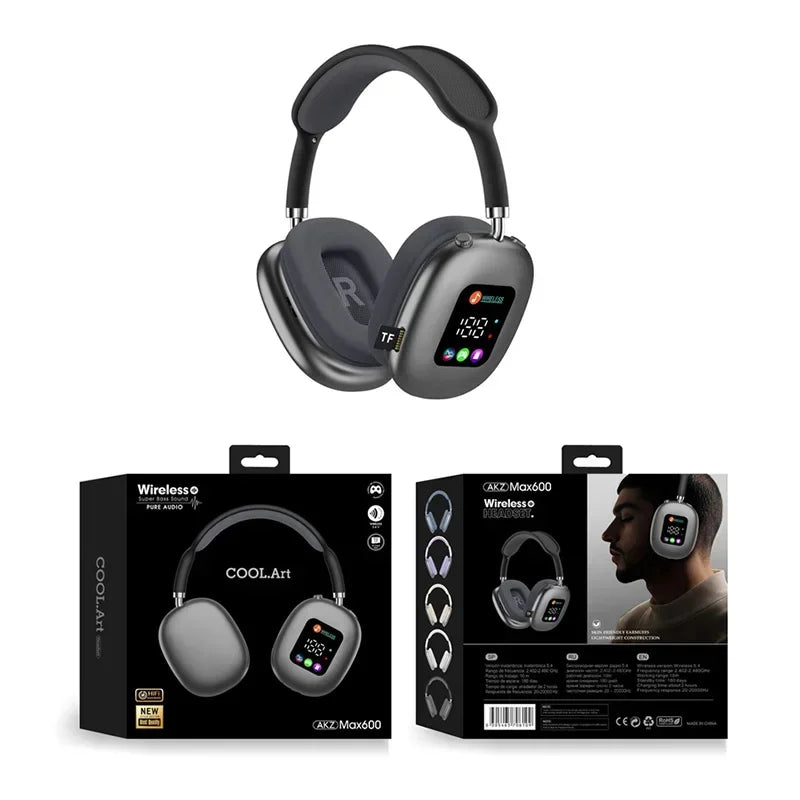 Wireless Headphone AKZ MAX600 Noise Cancelling Headphones Can Use Memory Card Hybrid With Touch Control LED Screen