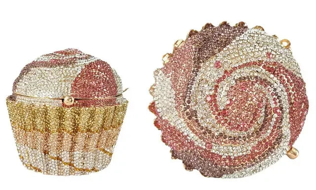 Boutique De FGG Women Mini Cupcake Rhinestone Clutch Purse Crystal Clutch Evening Bag Wedding Purse and Handbag Bridal Party Bag
