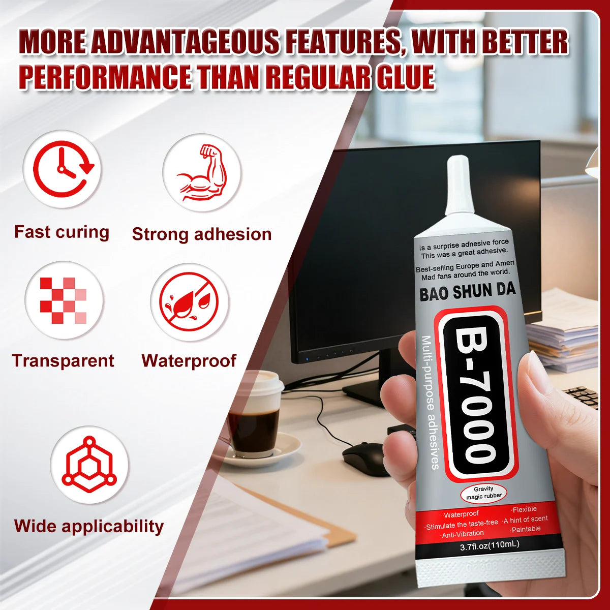 15ML 50ML 110ML B-7000 Clear Contact Phone Repair Adhesive Universal Glass Plastic Glass Metal Ceramic DIY Glue,B7000 Transparent Glue,B-7000 Multi-Purpose Adhesive,With Precision Applicator