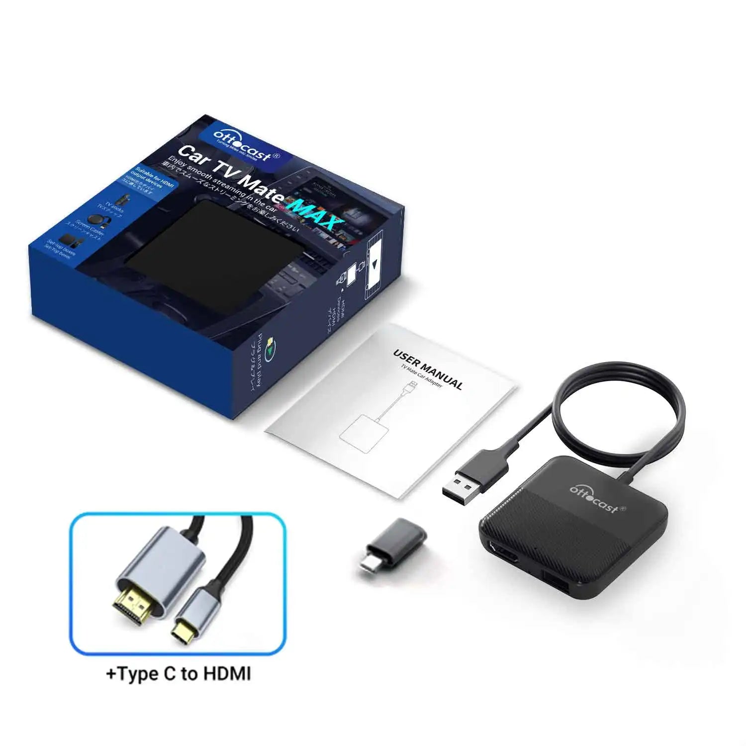 OTTOCAST Express Wireless CarPlay Android Auto Adapter for HDMI Multimedia Video Converter for TV Sticks TV Box Car TV Mate