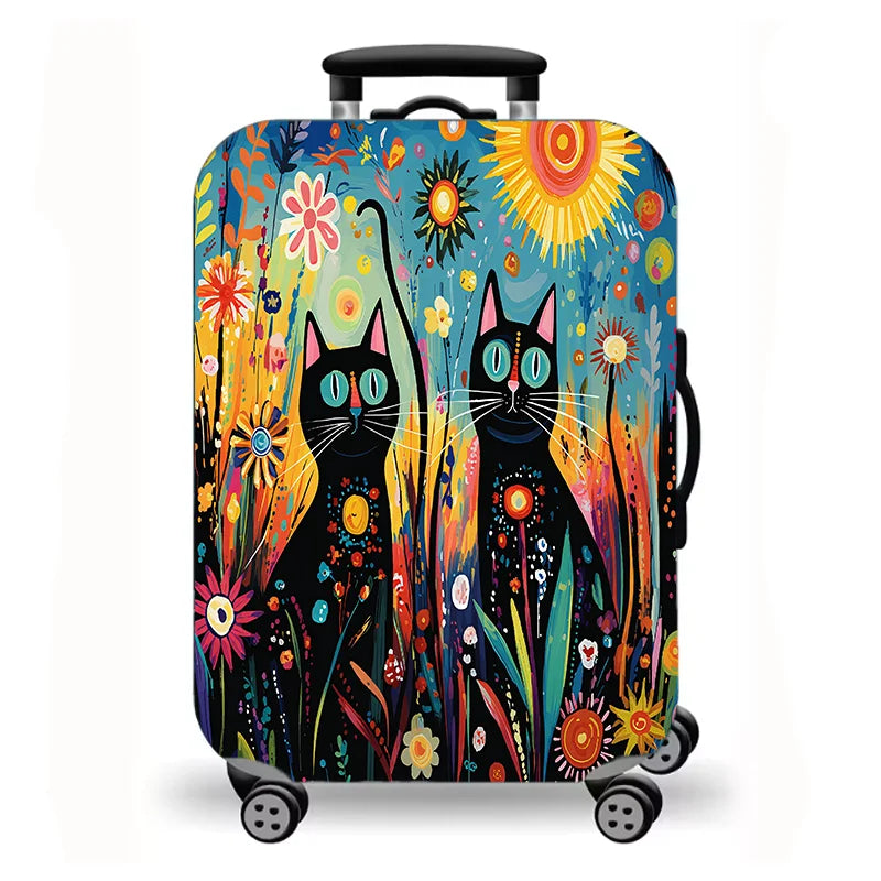 Luggage Cover, Cute Fluffy Kitten Cat Floral Duck Print Stretch Suitcase Protector, Washable Anti-Scratch Travel Baggage Cover