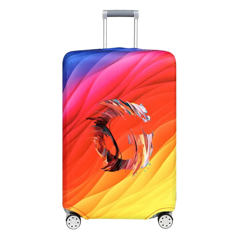 Luggage Cover Travel Suitcase Protective Cover Paint Letter Pattern Dust-Proof Stretch Fabric for 18-32 Inch Baggage Case