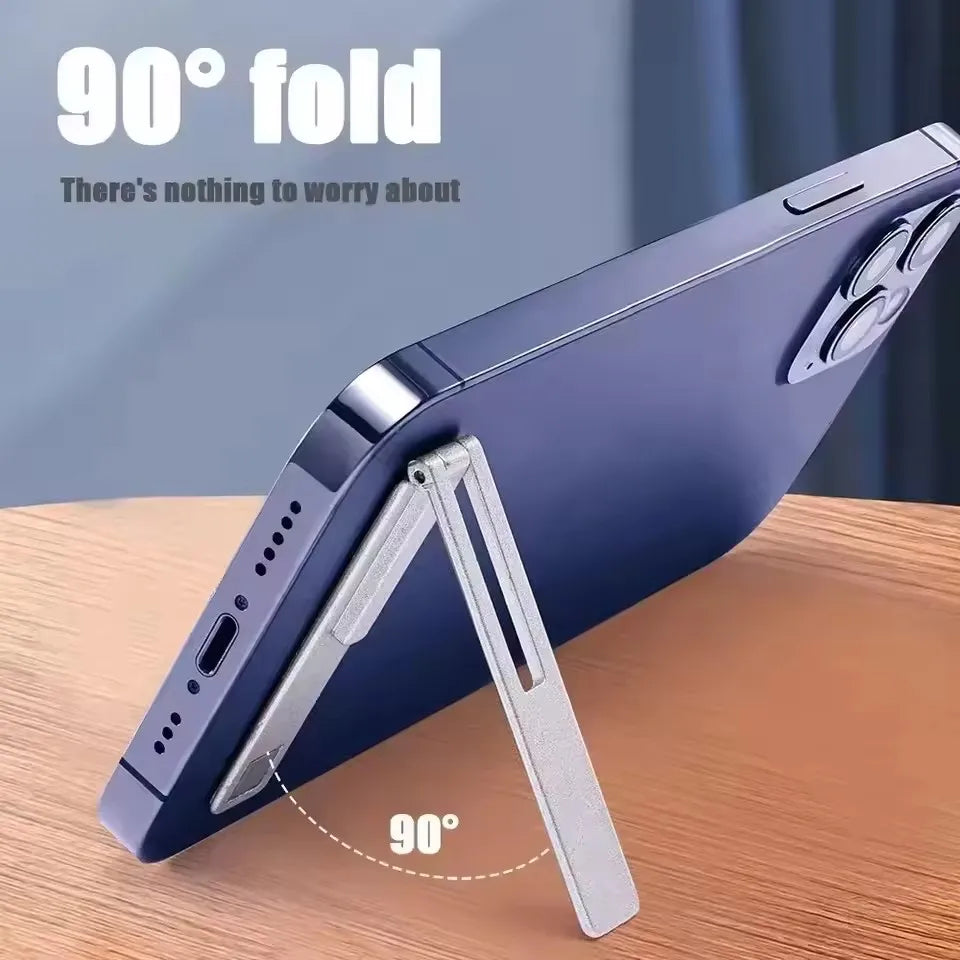 Ultra thin invisible magnetic phone holder alloy foldable kickstand desktop cellphone tablet support cable saver