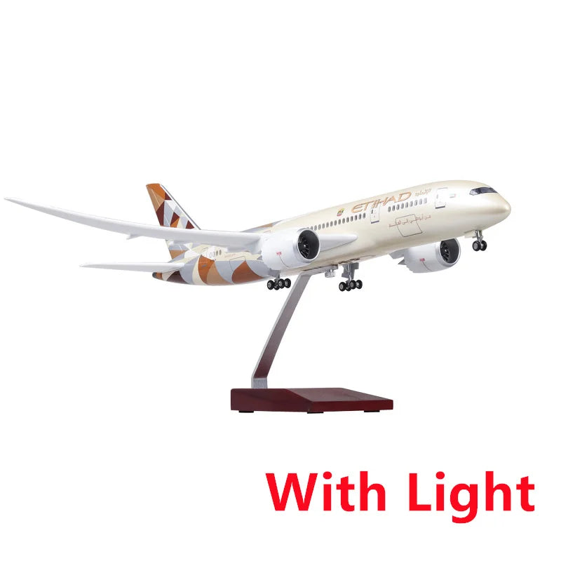 43cm Airplane Toy b787 Aircraft Etihad Air Airplane Model Resin with Light & Wheel Planes Airplanes Decoration Home Plane Toy