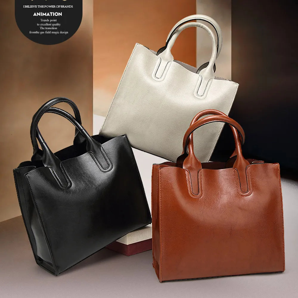 Vintage OIL SKIN pu Leather Casual Crossbody Bag women Big bags High Quality Tote Women's Handbags Shoulder Messenger Bags sac