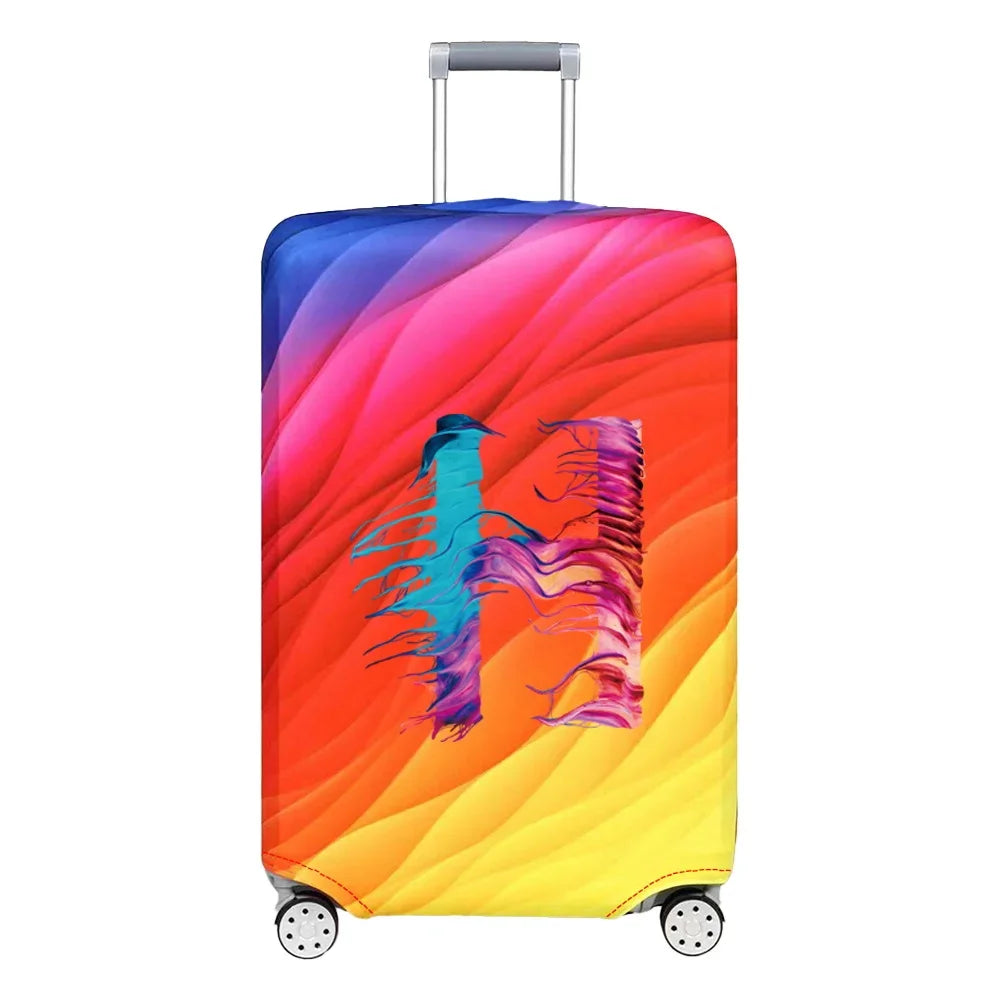 Luggage Cover Travel Suitcase Protective Cover Paint Letter Pattern Dust-Proof Stretch Fabric for 18-32 Inch Baggage Case