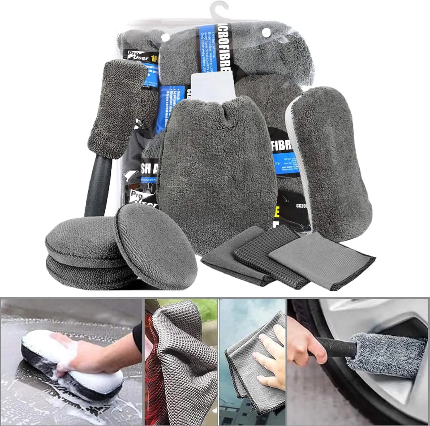 9Pcs Car Cleaning Kit Car Wash Cleaning Tools Microfiber Car Detailing Cleaning Set for Interior Exterior Car Washing