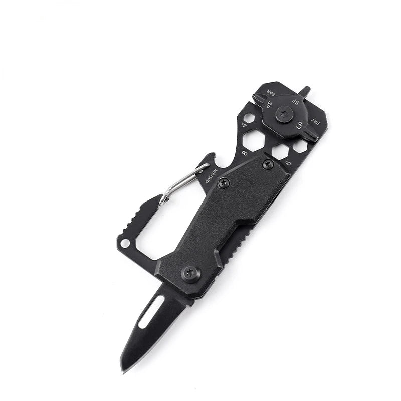 Portable Outdoor Multifunction Folding Knife High Hardness EDC Tool with Key Ring Can Opener and Ruler for Camping Hiking