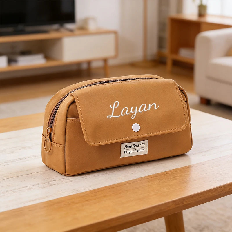 Customised Embroidery/Standard Style 2 Options, Personalized Flip-Top Pencil Case, Stationery Bag, Back-To-School Season,