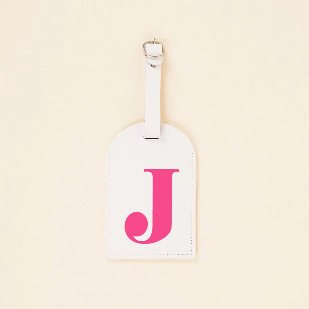 Rose Pink Initial Monogram Luggage Tag Bachelorette Party Favors Girls Trip Travel Gift PU Leather for Suitcase Baggage Handbag