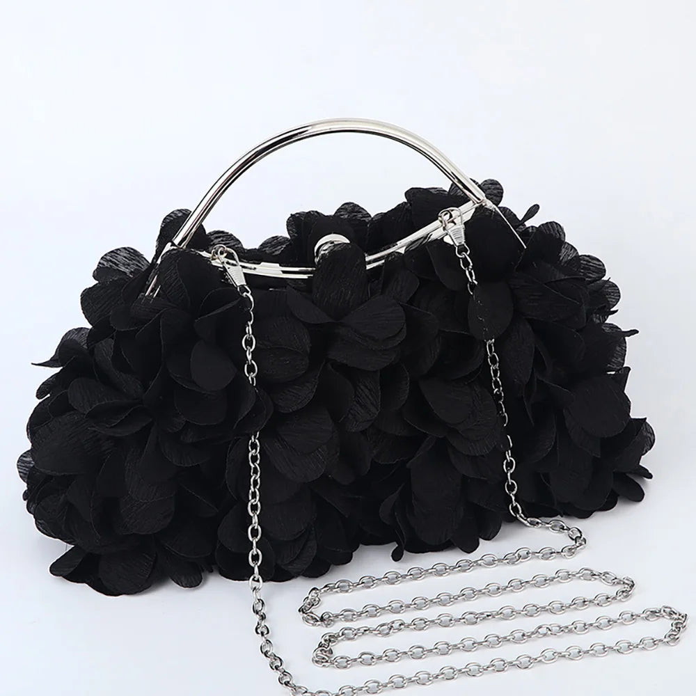 Flower Evening Clutch Purse Sweet Style Floral Wedding Romantic Bridal Handbag Metal Handle Banquet Dinner Dress Bags with Chain