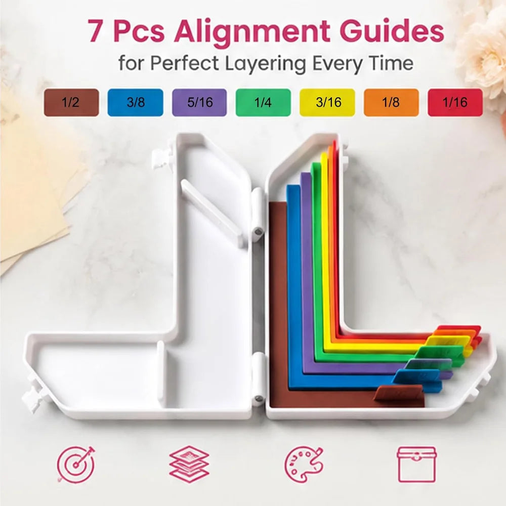 Papercraft Alignment Guide Set Includes Storage Box 7 Edge Precision Laminated Spacers Color Coded Card Making Scrapbooking DIY