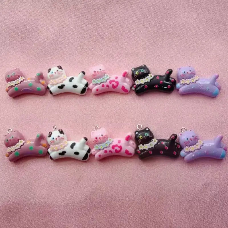 10pcs cartoon DIY resin accessories accessories, cat cream rubber hair clip, phone case, shoe buckle, keychain pendant