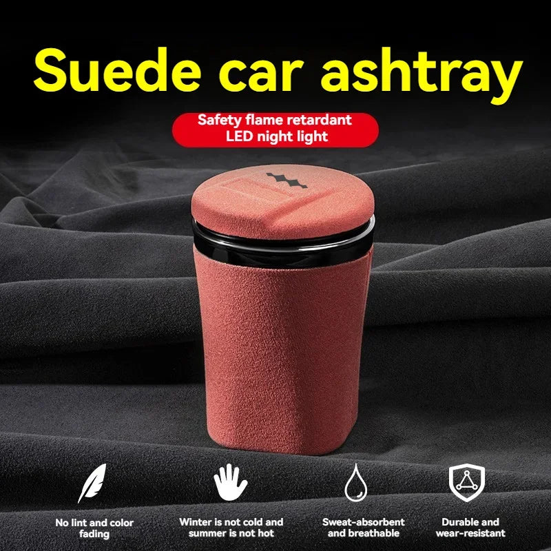 Car Suede Ashtray With Blue-Ray LED Light Creative Ceramic Ashtray Cigarette Holder with logo For BYD Equation Leopard 5 2023 +