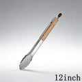 1Pcs Stainless Steel Food Tongs Heavy Duty Kitchen Tongs with Wooden Handle for Cooking Grilling BBQ 9-16 Inch Length
