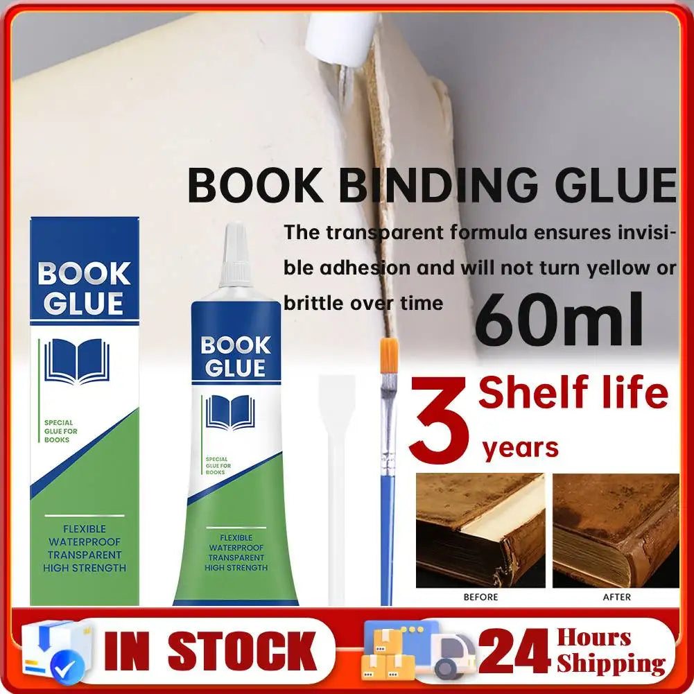 60ml Book Binding Glue Transparent Book Repair Glue Book Binding Adhesive for Envelopes Postcards Paper Craft(3 years Shelf life