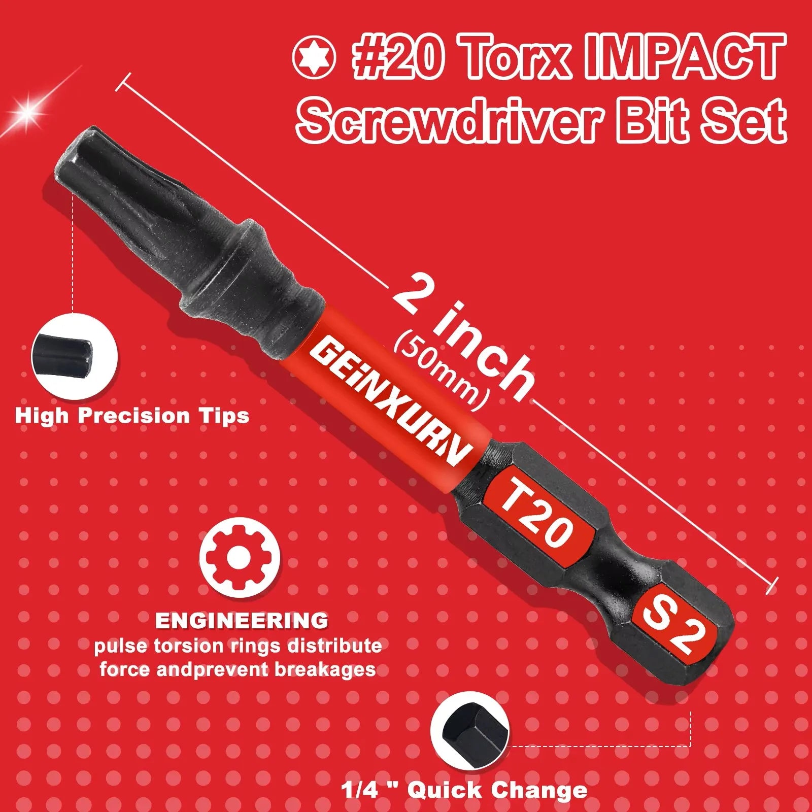 Geinxurn 2In S2 Magnetic T20 Torx Bits With Base, Motorcycle Repair Tools&Suitable for Motorcycle Maintenance