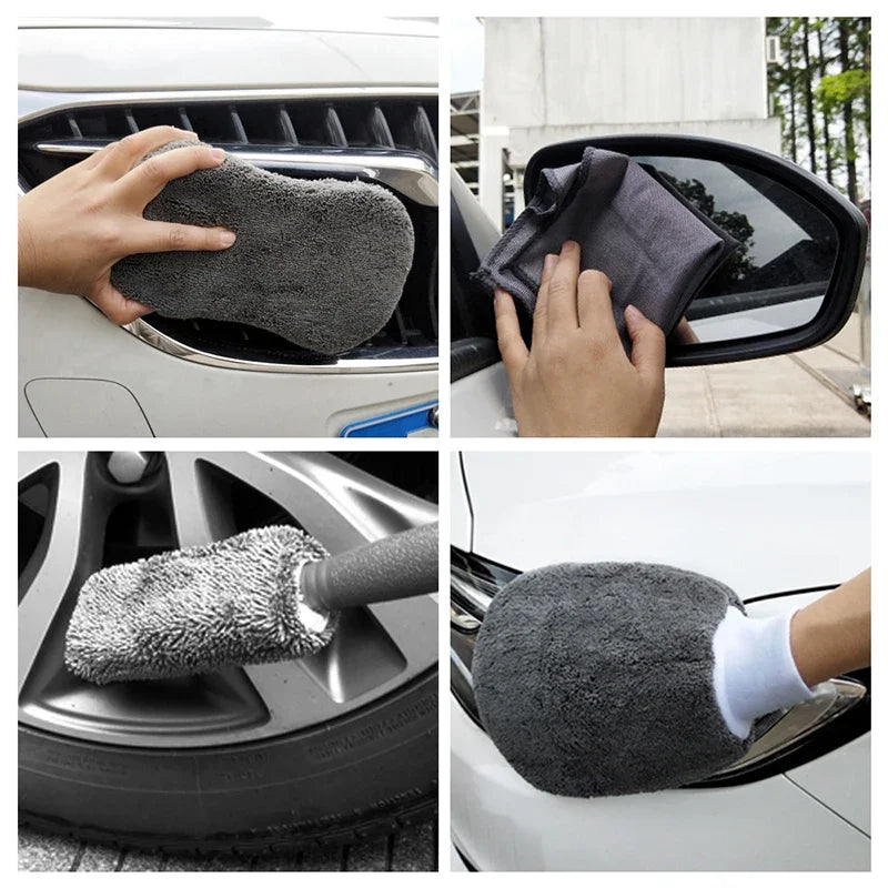 Car Wash Cleaning Set 9pcs Microfiber Towels Blush Sponge Wash Glove Polish Care Applicator Pads Auto Detailing Washing Tools