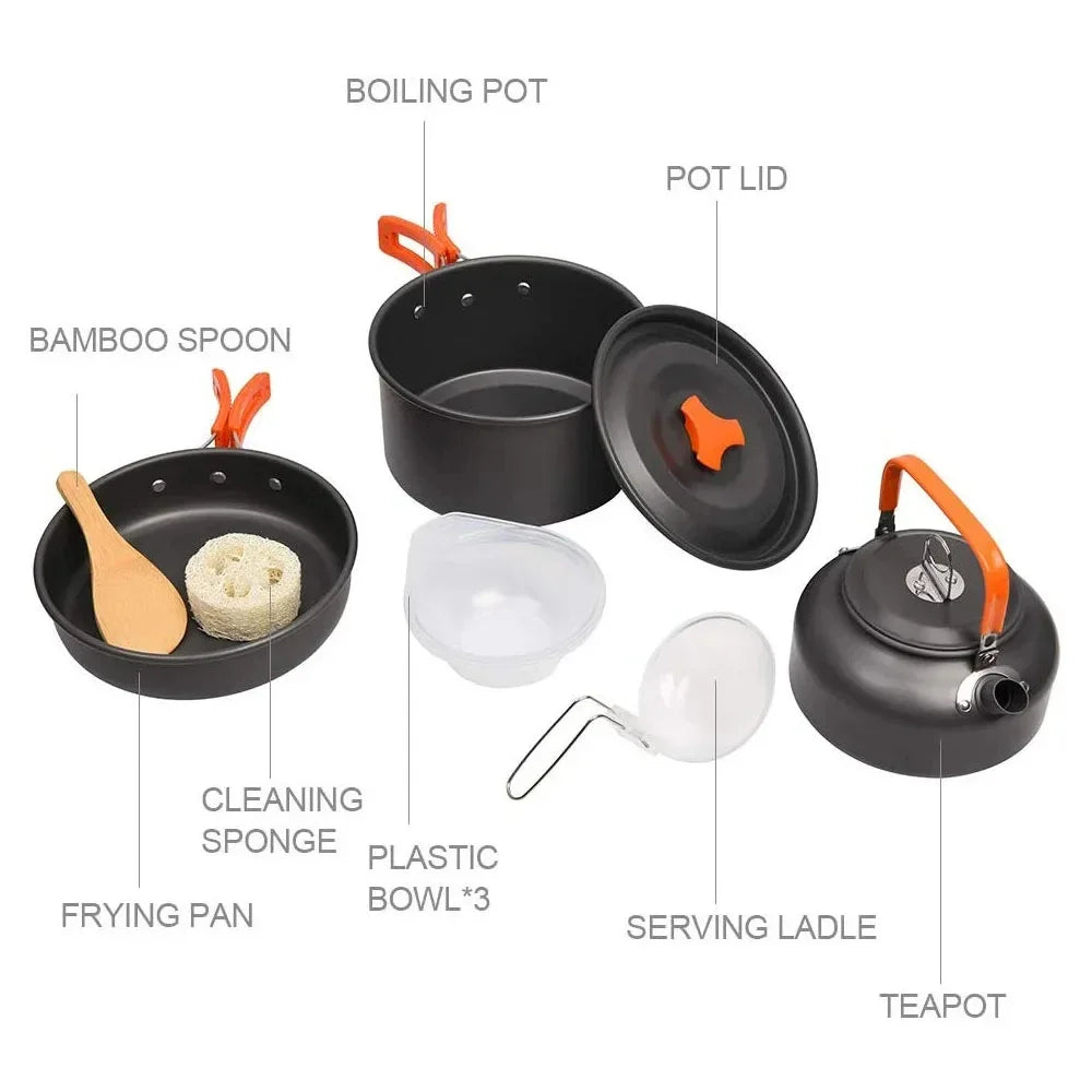 Camping Cookware Kit Outdoor Cooking Set Aluminum Pot Equipment Travel Tableware Kitchen for Hiking Picnic BBQ