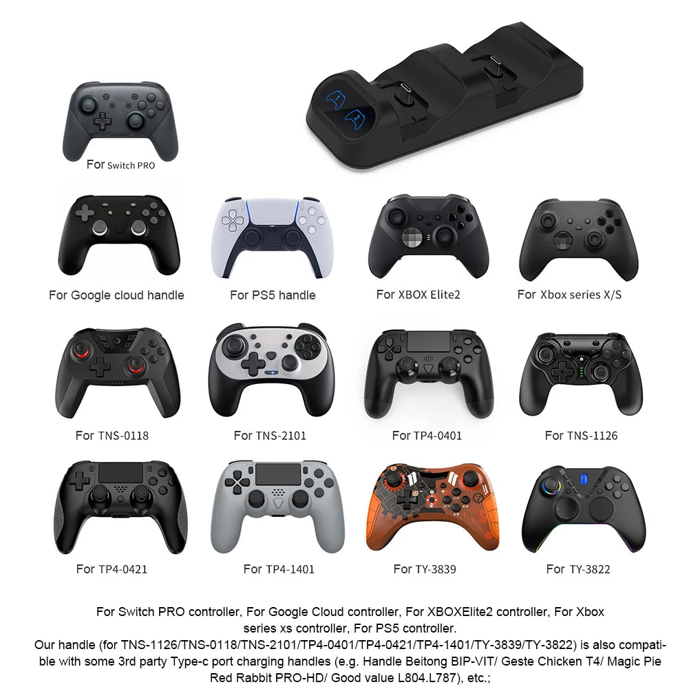 For Switch Pro Charging Dock Type-C Handle Charger Dock Station Dual Fast Controller Charger for PS5/Xbox Series S/X Controller