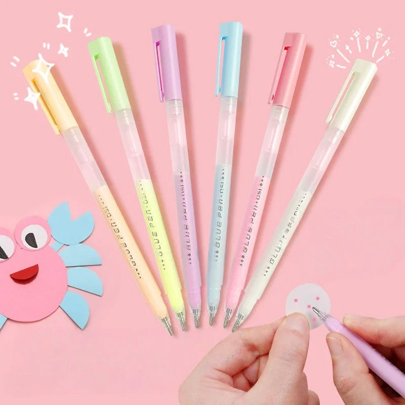 6pcs Pen-Shaped Solid Glue Stick for Kids Quick-Drying Craft Adhesive Pen for School DIY Scrapbooking Creative Art Tools