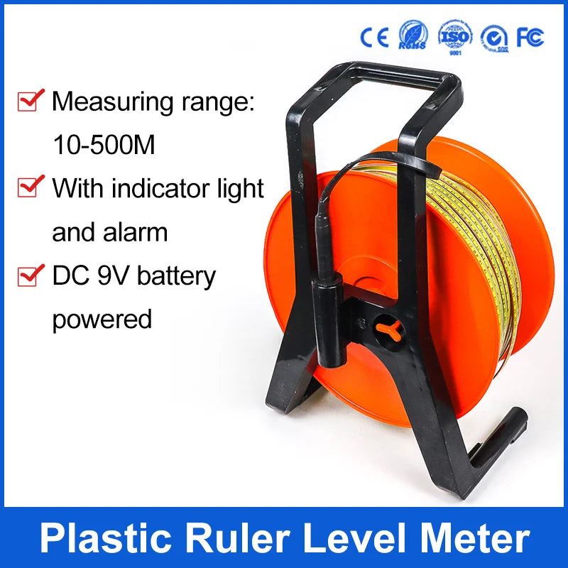 0-500M Plastic Portable Steel Ruler Water Level Meter With Alarm For Deep Wall