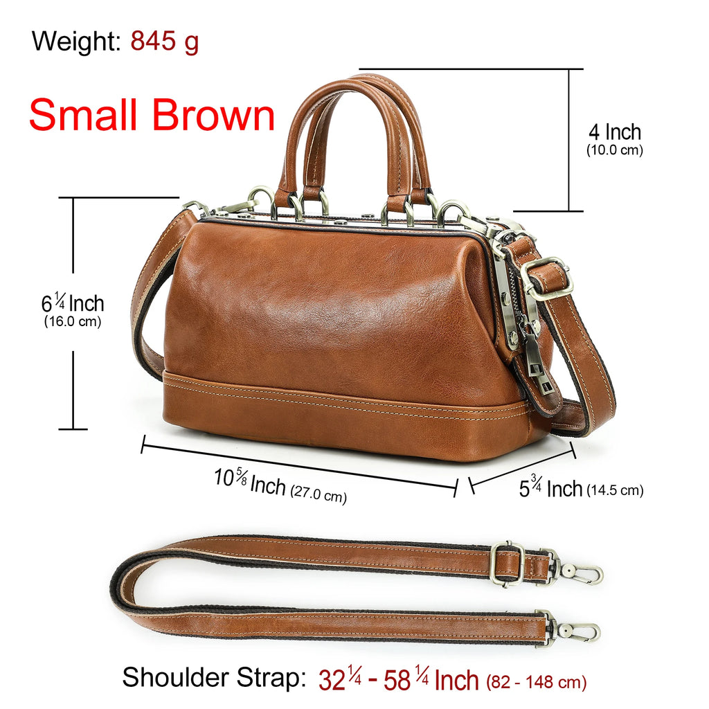 CONTACT'S Genuine Leather Shoulder Bags for Women Luxury Designer Doctor Bags Top Handle Bags Metal Frame Tote Handbags Ladies