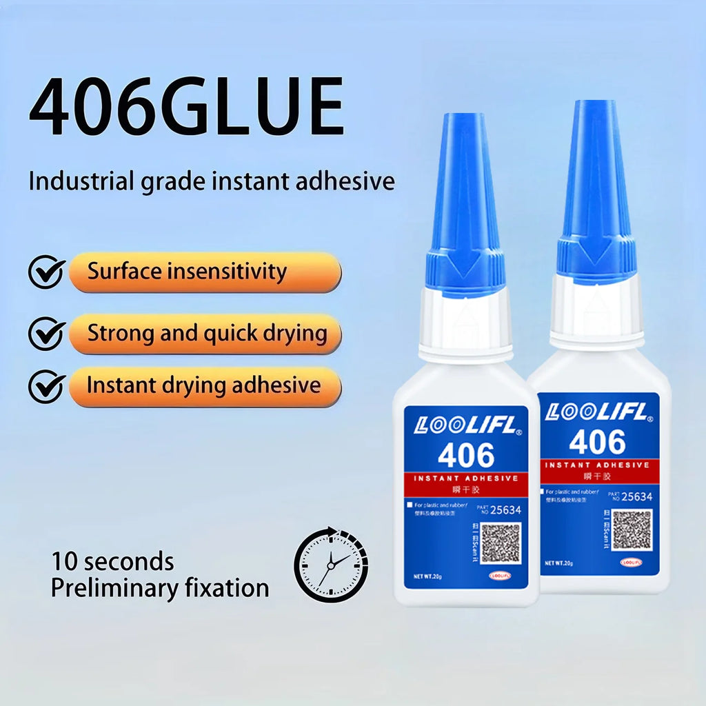 406 Super Glue Instant Cyanoacrylate Adhesive Strong Bond for Plastic Rubber Metal Wood Ceramic Fast Drying Clear Repair Glue