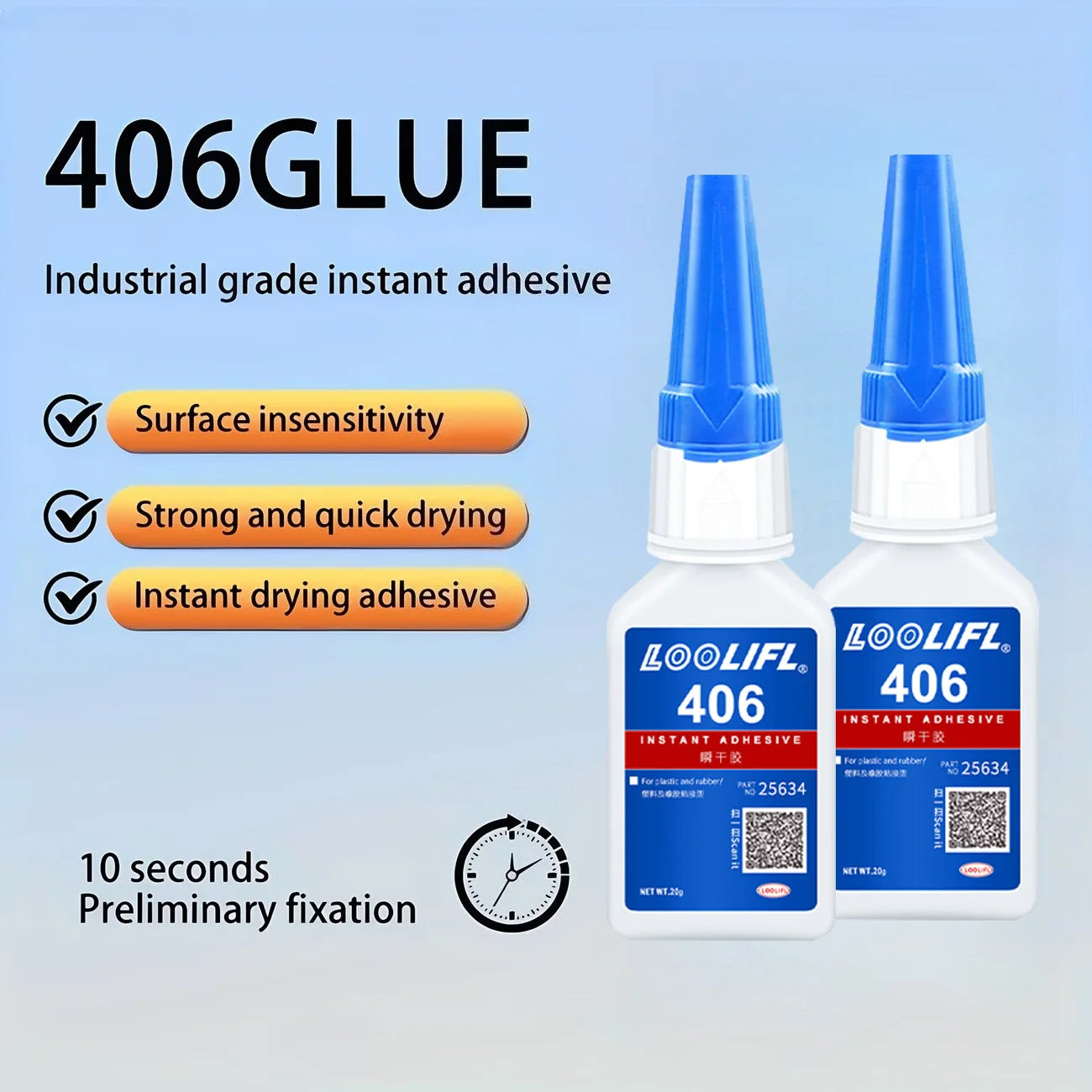 406 Super Glue Instant Cyanoacrylate Adhesive Strong Bond for Plastic Rubber Metal Wood Ceramic Fast Drying Clear Repair Glue