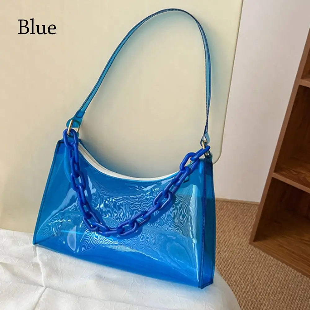Fashion Ladies Jelly Bags PVC Clear Bag Underarm Bags Casual Women Summer Handbags Purse Cell Phone Shoulder Bag