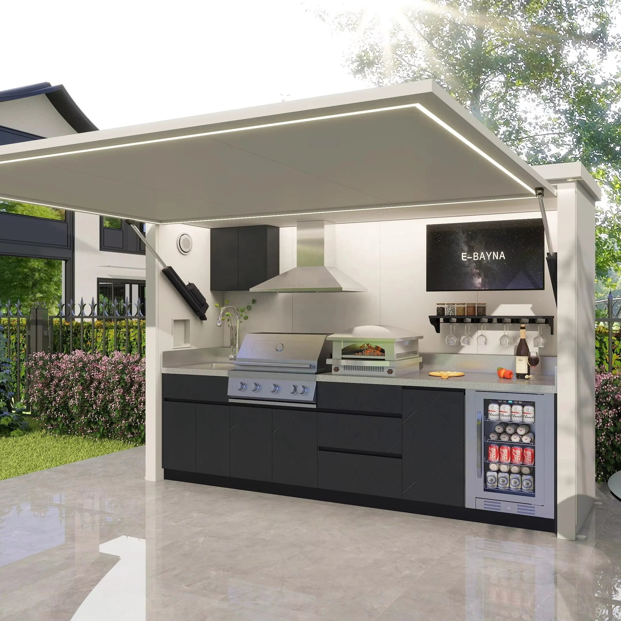 Luxury BBQ Pods Outdoor Kitchen Shed Cabinets Modern Gas Grill Natural Gas Propane Burner Customized Backyard Station