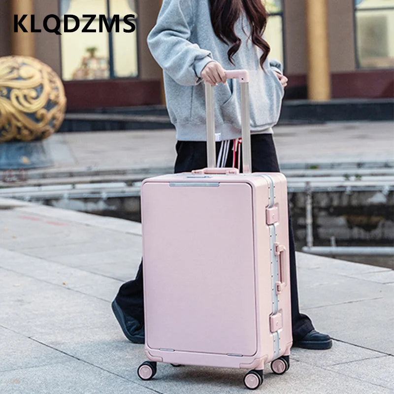 KLQDZMS Front Opening Compartment Multifunctional Aluminum Frame Luggage 20/24/26 Inch  Large Capacity Password Travel Suitcase