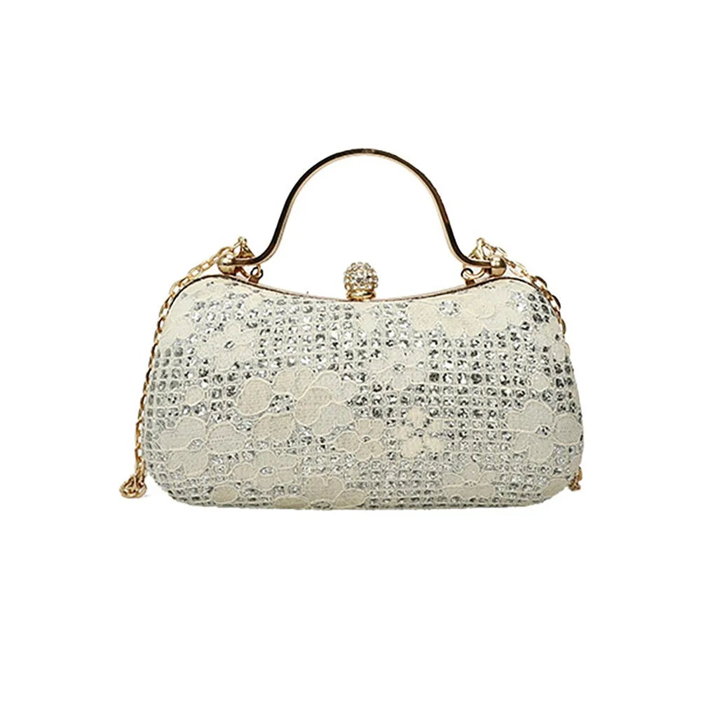 Casual Luxury Evening Banquet Bag Rhinestone Flower Ladies Clutch Bag Phone Pouch Shiny Chain Crossbody Bag Wedding