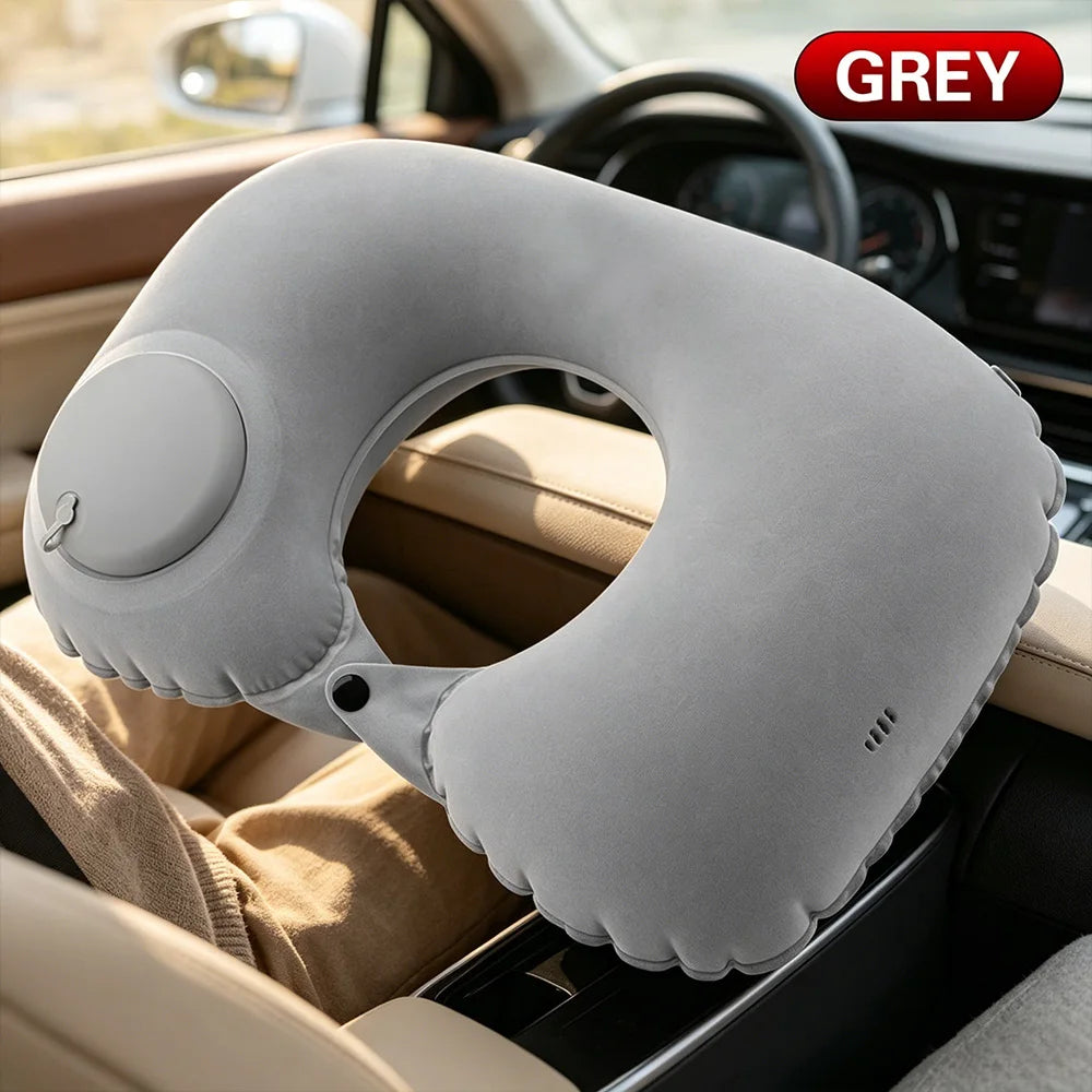 Portable Press Inflatable Neck Pillow U-Shaped Soft Support Travel Pillow for Flight Car Road Trip