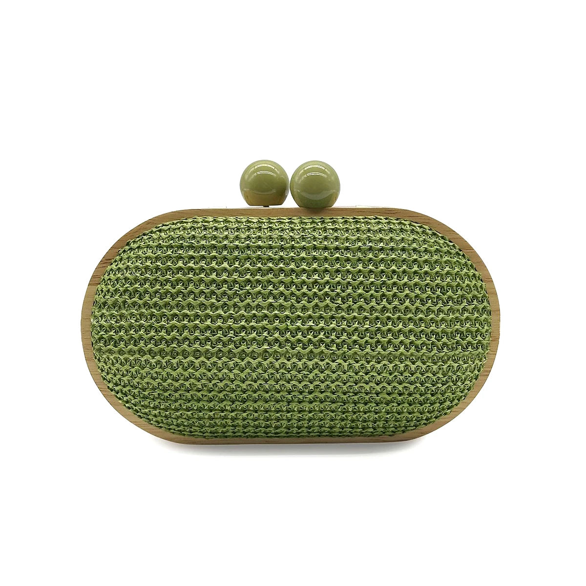 CEZIRA Women's Fashionable Straw Woven Clutch Wooden Frame Clip Closure Evening Bag Hard-case Long Chain Handbag Purse Holiday