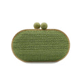 CEZIRA Women's Fashionable Straw Woven Clutch Wooden Frame Clip Closure Evening Bag Hard-case Long Chain Handbag Purse Holiday