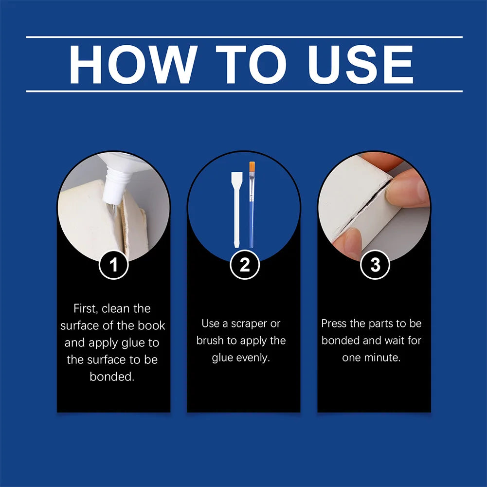 Professional Book Glue with Brush Clear Book Adhesive Strong Adhesive Quick-Drying Repair Glue for Greeting Cards Invitations