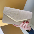 Shiny Pleated Shoulder Crossbody Bag Elegant Glitter Envelope Clutch Bag with Detachable Chain Strap for Evening Party & Wedding