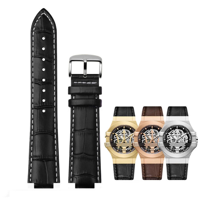 For Maserati Genuine Leather Watch Band R8821108025 R8821108039/8038/8035/8025 Trident Raised Mouth Strap Watchband 21mm 24mm