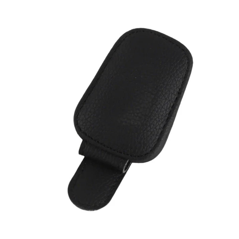 Universal leather car sunshade frame elastic clamp design for vehicle sunglasses storage