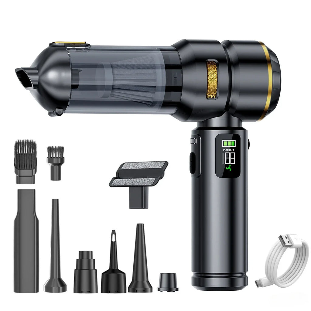 Portable Handheld Car Vacuum Wireless Suction Blower Duster Built-in LED Light Brushless Motor For Auto Household Cleaning