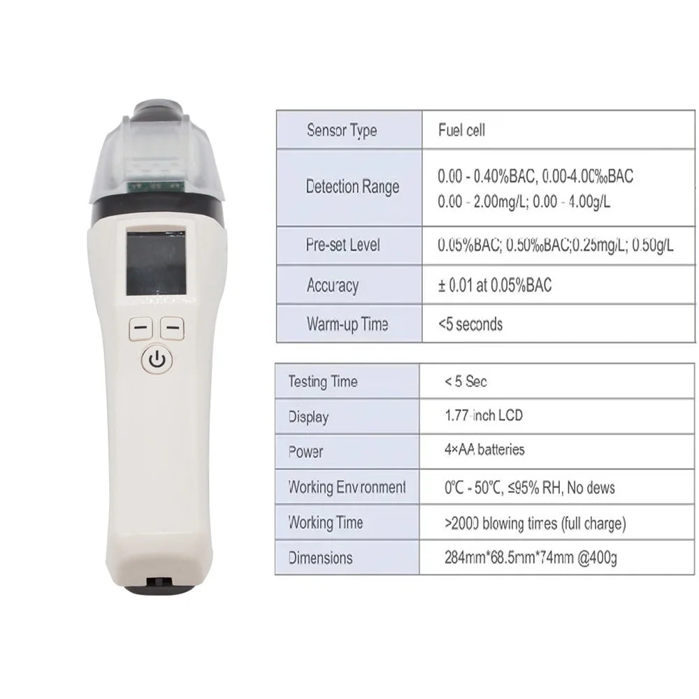 AT7000 Portable Breath Alcohol Tester Quick Response for Police Alcohol Test with Digital LCD Alcohol Breathalyzer